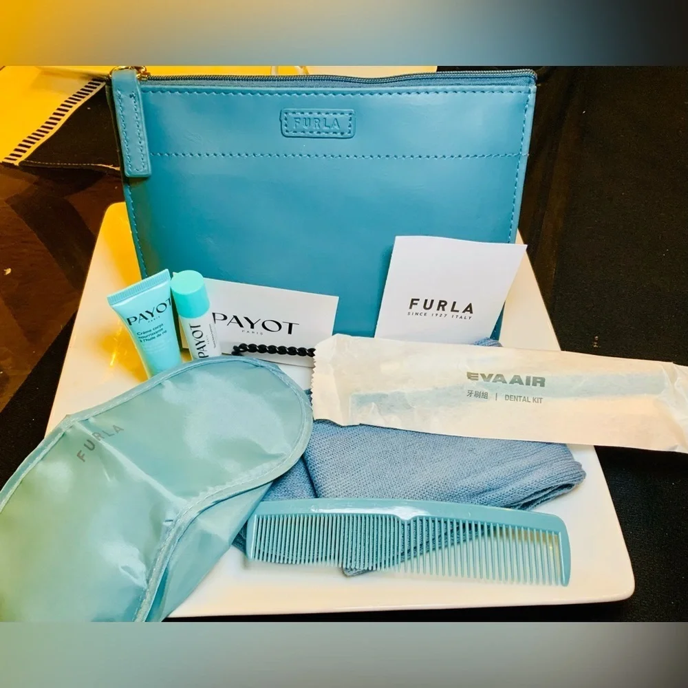 Furla Eve Airline Travel Zip Pouch Cosmetic Bundle New